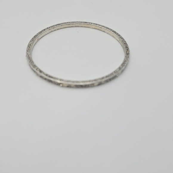 BRIGHTON Floral Thin Bangle Bracelet 12 Crystals Scrollwork Silver Plate 8" - Picture 8 of 10